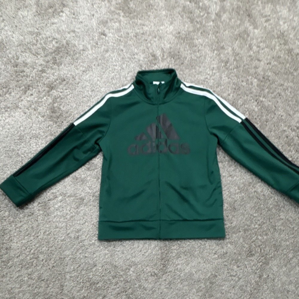 adidas Boys Green/White Full Zip Track Jacket Logo Longβ Sleeve Size 6
